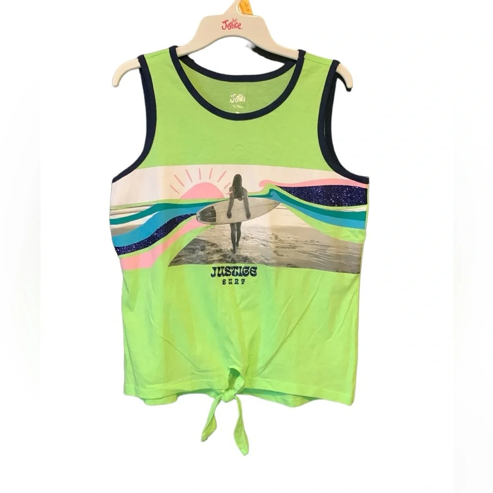 NWOT - Justice Girls Lime Green Graphic Tank Top